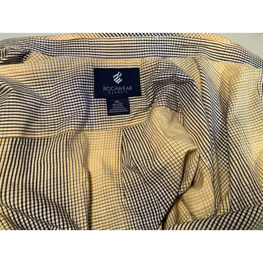 3XL Rocawear Classic Yellow/White/Brown Fade Checks Button Down Long Sleeve - Picture 1 of 16